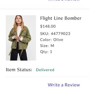 Free People Olive Green Bomber Jacket (size m)